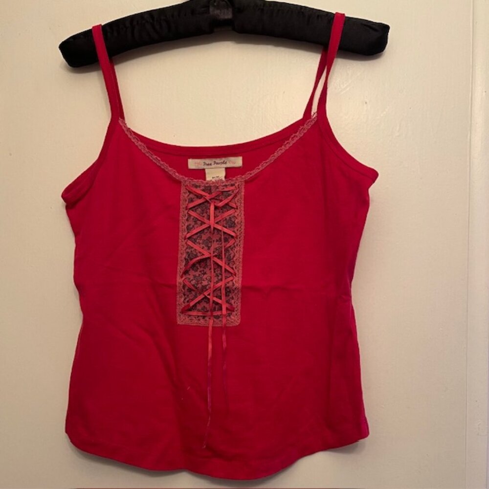 Free People cropped red tank with ribbon trim sz M
